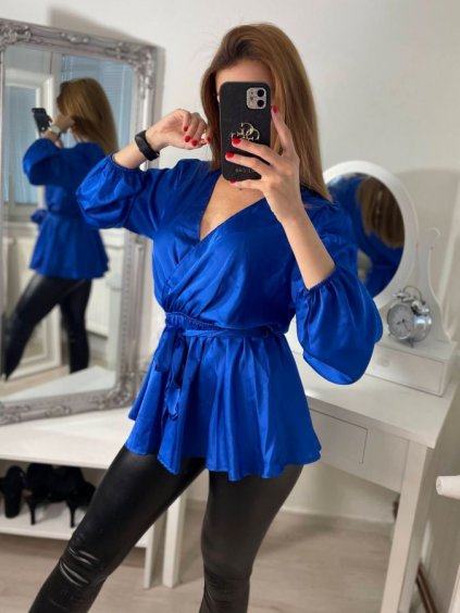 Halenka saténová dlouhý rukáv dámská (S/M ONE SIZE) ITALSKÁ MÓDA IMPBR22H2697-R1/DR (Velikost S/M/L, Barva Černá)