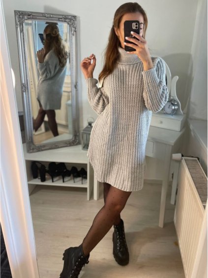 Šaty pletené oversize s rolákem dlouhý rukáv dámské (S/M/L ONE SIZE) ITALSKÁ MÓDA IMWGS223583 (Velikost S/M/L, Barva Černá)