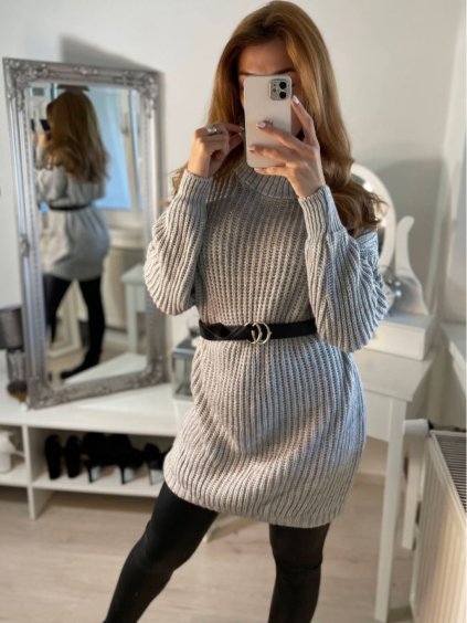 Šaty pletené/svetr s rolákem dlouhý rukáv dámské (S/M ONE SIZE) ITALSKÁ MÓDA IMWB22311 (Velikost S/M/L, Barva bílá)