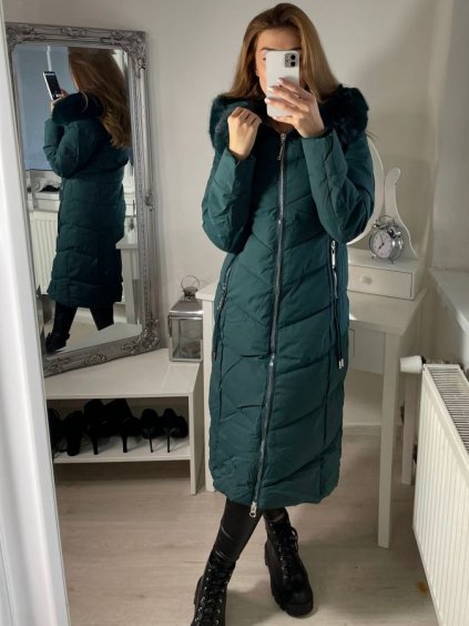Kabát zimní dámský (S-2XL) POLSKÁ MÓDA HKW22R8075 (Velikost S, Barva zelená smaragdová)