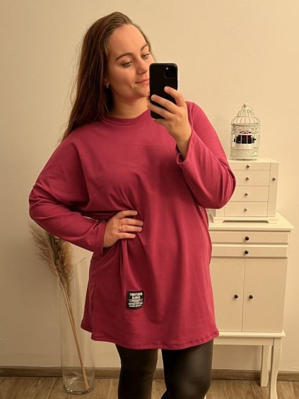 Šaty dlouhý rukáv dámské nadrozměr (2XL/3XL/4XL ONE SIZE) ITALSKá MóDA IM422PIKI/DR