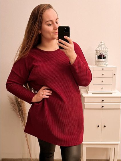 Šaty teplé dlouhý rukáv dámské nadrozměr (3XL/4XL ONE SIZE) ITALSKá MóDA IM422NEAPOL/DR