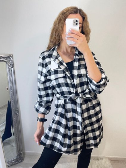 Šaty elegantní košilové 3/4 dlouhý rukáv dámské kostkované (S/M ONE SIZE) ITALSKÁ MÓDA IMM201129/DR (Velikost S/M/L, Barva bílá)