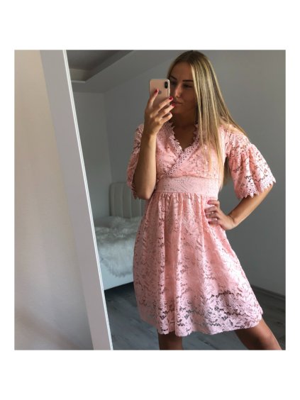 Šaty krajkové dlouhý rukáv dámské (S/M ONE SIZE) ITALSKÁ MÓDA IM4211028/V/DR (Velikost S/M/L, Barva bílá)