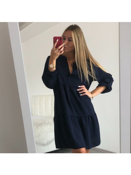 Šaty košilové dlouhý 3/4 rukáv dámské (L/XL ONE SIZE) ITALSKÁ MÓDA IMD202505/DR (Velikost S/M/L, Barva žlutá hořčicová)