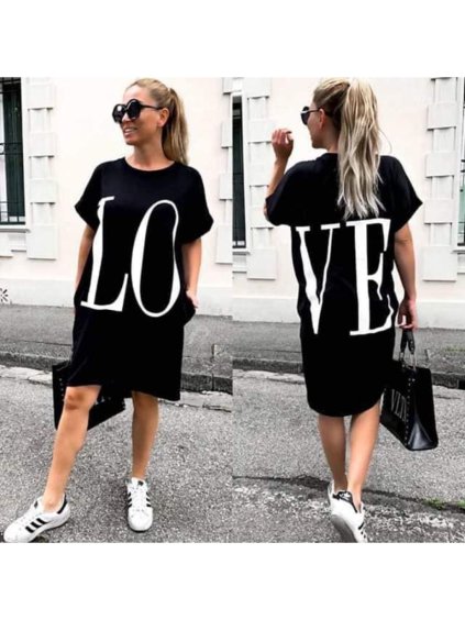Šaty letní oversize krátký rukáv s kapsami dámské LOVE (UNI S/M) ITALSKÁ MÓDA IMD20345/DR