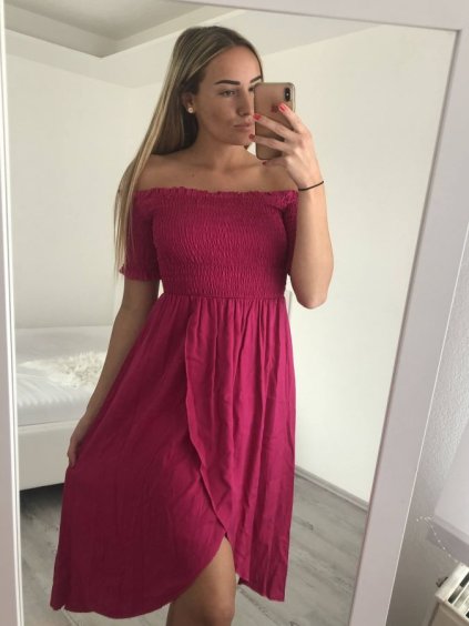 Šaty carmen přes ramena letní  dámské (S/M ONE SIZE) ITALSKÁ MÓDA IMM22U5368/DR (Velikost S/M/L, Barva modrá královská)