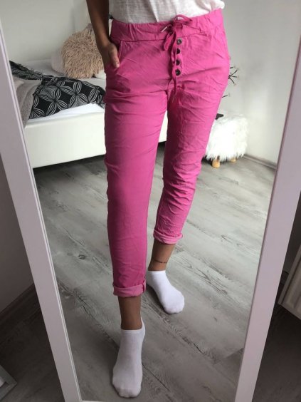 Kalhoty dlouhé strečové dámské (S/M/L ONE SIZE) ITALSKÁ MÓDA IM322059/DR (Velikost M/L, Barva růžová)