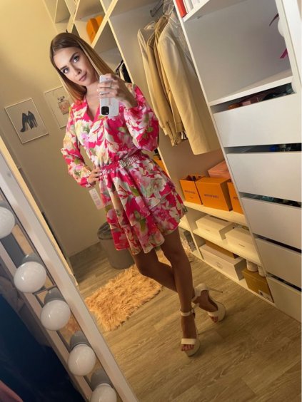 Šaty elegantní dlouhé letní dlouhý rukáv dámské květované (S/M ONE SIZE) ITALSKÁ MÓDA IMD22285/DR (Velikost S/M/L, Barva květovaná)