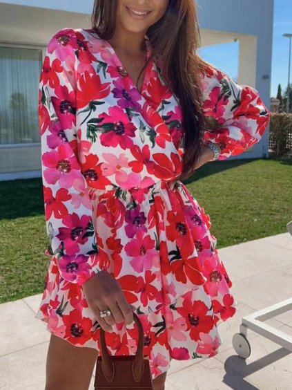 Šaty elegantní dlouhé letní dlouhý rukáv dámské květované (S/M ONE SIZE) ITALSKÁ MÓDA IMD22285/DR (Velikost S/M/L, Barva květovaná)