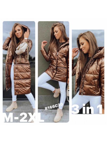 Kabát bunda zimní třídílná na zipy dámská (M-2XL) POLSKÁ MÓDA HKW218166C20 (Velikost XL, Barva Černá)