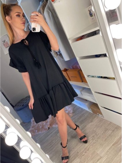 Šaty oversize krátké letní krátký rukáv dámské (L/XL ONE SIZE) ITALSKÁ MÓDA IMD22265/DR (Velikost S/M/L, Barva Černá)