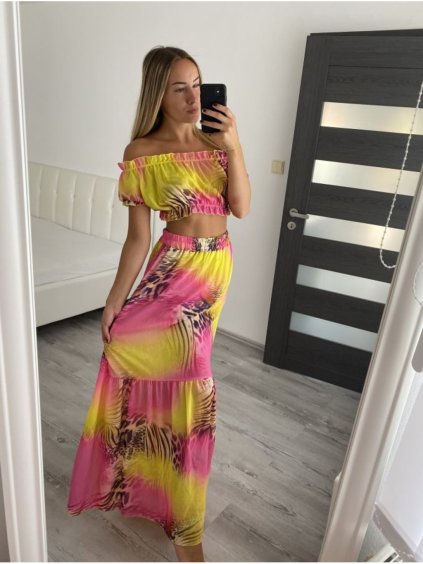 Souprava letní top carmen a sukně dámská (S/M ONE SIZE) ITALSKÁ MÓDA IMWG222102