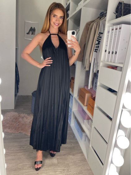 Šaty letní dlouhé bez rukávu dámské (S/M ONE SIZE) ITALSKÁ MÓDA IMM22391/DR (Velikost S/M/L, Barva Černá)