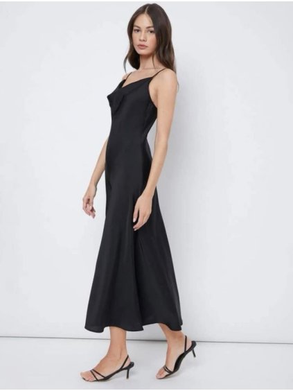 Šaty dlouhé elegantní na ramínka letní satén dámské (S/M ONE SIZE) ITALSKÁ MÓDA IMM22634/DR (Velikost S/M/L, Barva Černá)