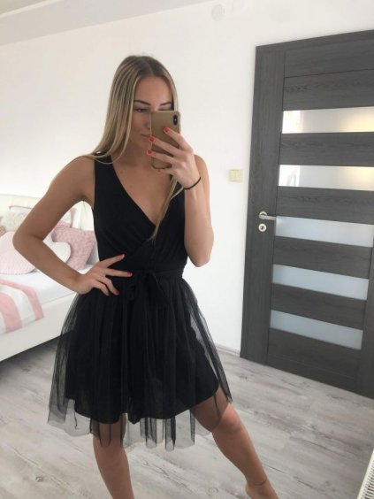 Šaty letní elegantní šifonové na ramínka dámské (S/M ONE SIZE) ITALSKÁ MÓDA IMM22Q52307/DR (Velikost S/M/L, Barva Černá)