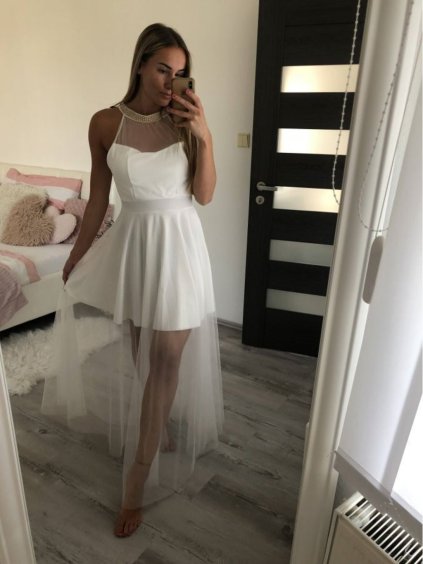 Šaty tilové elegantní bez rukávů dámské (S/M ONE SIZE) ITALSKÁ MÓDA IMM22Q52235/DR (Velikost S/M/L, Barva bílá)