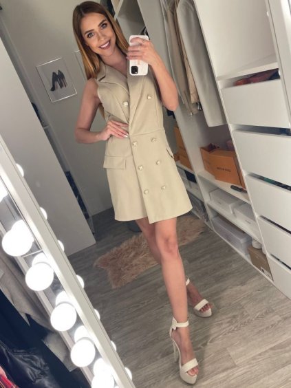 Overal elegantní bez rukávu dámský (S/M ONE SIZE) ITALSKÁ MÓDA IMD22318/DR (Velikost S/M/L, Barva béžová)