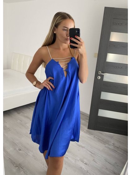 Šaty letní na ramínka krátké dámské (S/M ONE SIZE) ITALSKá MóDA IMM22685/DR (Velikost S/M/L, Barva modrá královská)