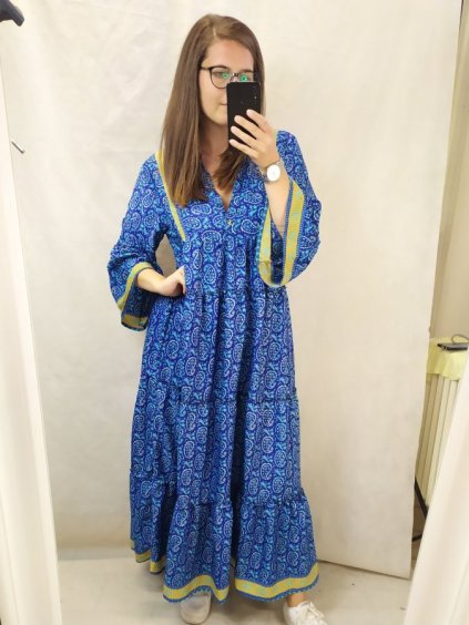Šaty letní boho španělské krátký rukáv dámská nadrozměr (XL/2XL ONE SIZE) ITALSKá MóDA IM4225394/DR (Velikost S/M/L, Barva modrá královská)