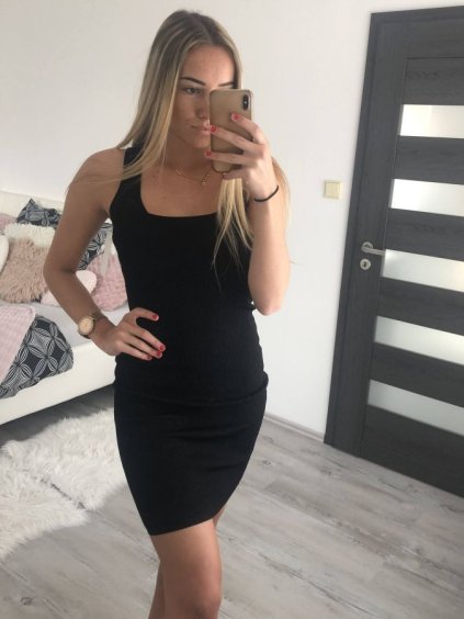 Šaty úpletové letní bez rukávu dámské (S/M ONE SIZE) ITALSKÁ MÓDA IM722078/DR (Velikost S/M/L, Barva Černá)