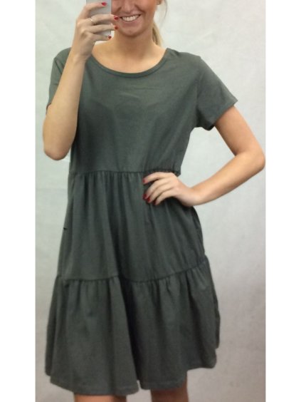 Šaty volnočasové krátký rukáv bavlněné dámské nadrozměr (M/L/XL ONE SIZE) ITALSKá MóDA IM322KLAUDIA/DR (Velikost S/M/L, Barva zelená khaki)