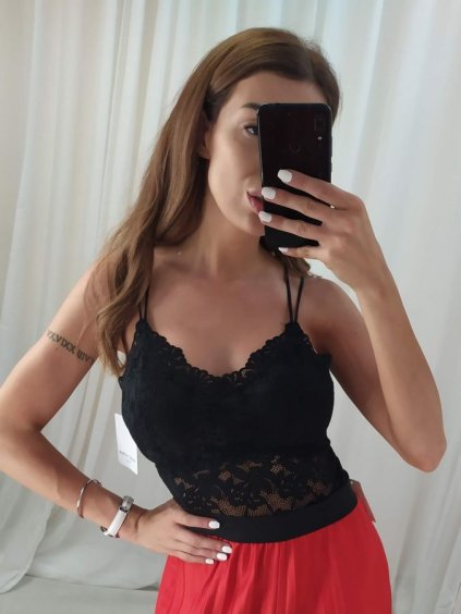 Top/tílko krajkové na ramínka dámské (S/M ONE SIZE) ITALSKÁ MÓDA IMPBB22W135/DR