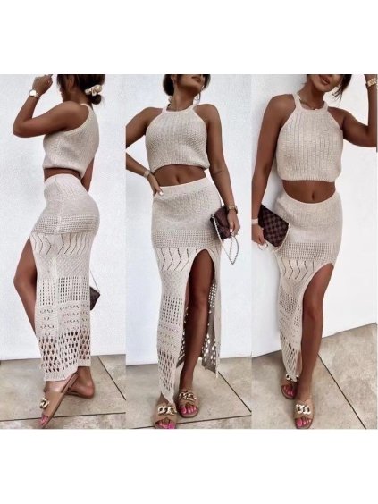 Souprava letní top a sukně dámská (S/M ONE SIZE) ITALSKÁ MÓDA IMWA222704/DR (Velikost S/M/L, Barva béžová)
