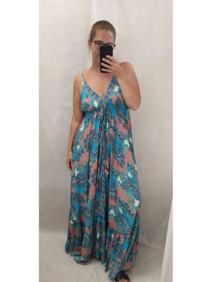 Šaty dlouhé letní na ramínka dámské (L/XL ONE SIZE) INDICKÁ MÓDA IMPEM22G-37/DR (Velikost S/M/L, Barva _barva viz foto)