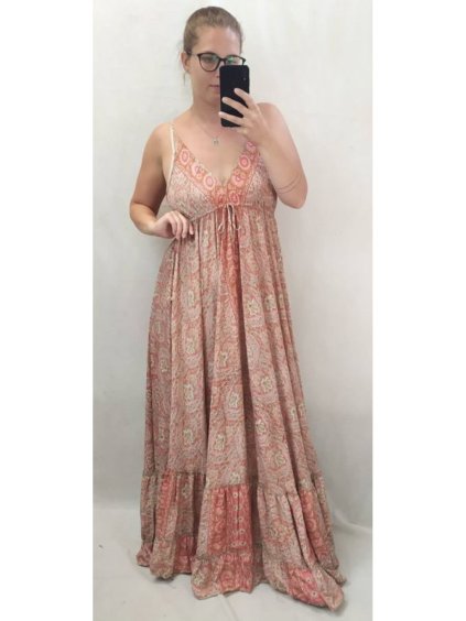 Šaty dlouhé letní na ramínka dámské (L/XL ONE SIZE) INDICKÁ MÓDA IMPEM22G-37A/DR (Velikost S/M/L, Barva _barva viz foto)