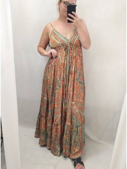 Šaty dlouhé letní na ramínka dámské (L/XL ONE SIZE) INDICKÁ MÓDA IMPEM22G-37B/DR (Velikost S/M/L, Barva _barva viz foto)