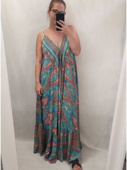 Šaty dlouhé letní na ramínka dámské (L/XL ONE SIZE) INDICKÁ MÓDA IMPEM22G-37C/DR