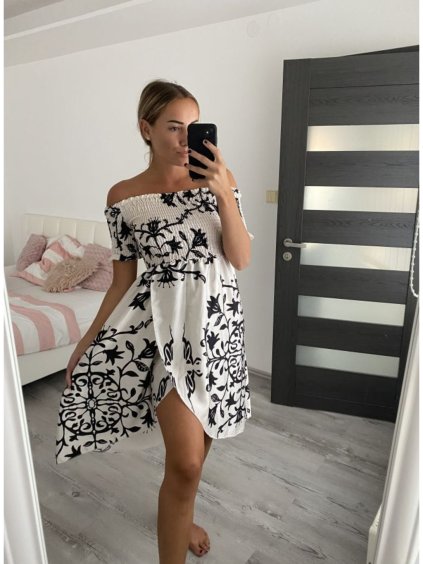 Šaty letní carmen přes ramena dámské (S/M/L ONE SIZE) ITALSKÁ MÓDA IMM22UN5368 (Velikost S/M/L, Barva bílá)