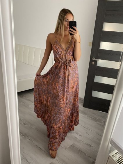 Šaty dlouhé letní  na ramínka dámské  (S/M ONE SIZE) ITALSKÁ MÓDA IMM22Q52399/DR (Velikost S/M/L, Barva oranžová)