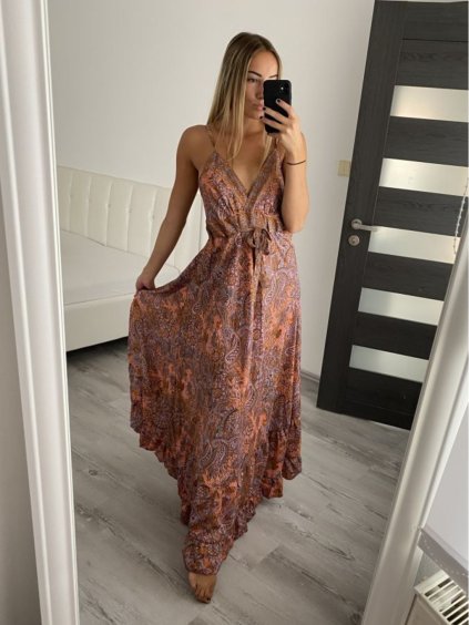 Šaty dlouhé letní  na ramínka dámské  (S/M ONE SIZE) ITALSKÁ MÓDA IMM22Q52399/DR (Velikost S/M/L, Barva oranžová)
