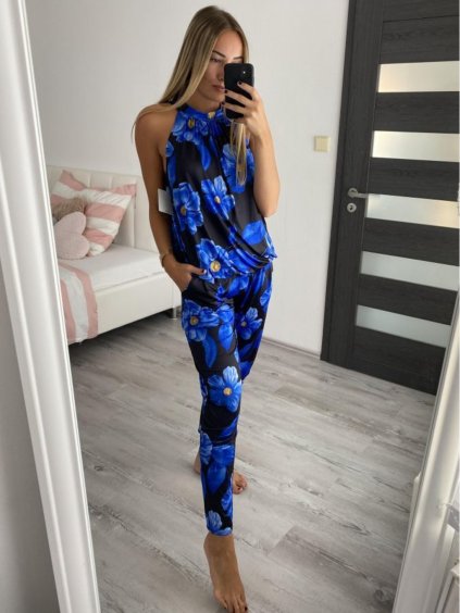 Souprava top a kalhoty icecool bez rukávu dámská (S/M/L ONE SIZE) ITALSKÁ MÓDA IMM22231/DR (Velikost S/M/L, Barva modrá)