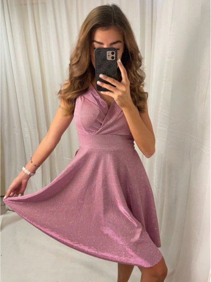 Šaty elegantní společenské třpytivé na ramínka carmen dámské (S/M ONE SIZE) ITALSKÁ MÓDA IMM22ELEN/DR (Velikost S/M/L, Barva růžová)