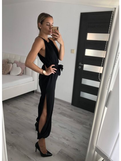 Overal elegantní bez rukávů dlouhý dámský (S/M ONE SIZE) ITALSKÁ MÓDA IMM22Q11115