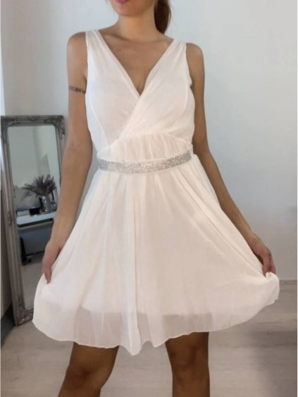 Šaty elegantní šifonové na ramínka dámské (S/M ONE SIZE) ITALSKÁ MÓDA IMM2223542LS/DR (Velikost S/M/L, Barva bílá)