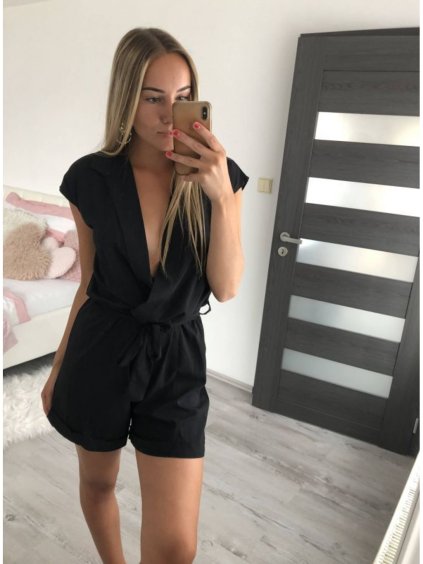 Overal letní krátký rukáv dámské (S/M ONE SIZE) ITALSKÁ MÓDA IMWP222642/DR (Velikost S/M/L, Barva Černá)