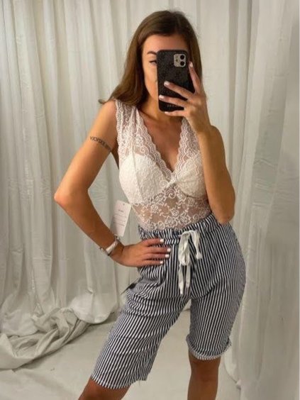 Kraťasy šortky strečové dámské (S/M ONE SIZE) ITALSKÁ MÓDA IM422PRUH/DR (Velikost S/M/L, Barva modrá)