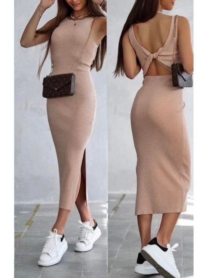Šaty dlouhé letní řádkované na ramínka dámské (S/M ONE SIZE) ITALSKÁ MÓDA IMD22491/DR