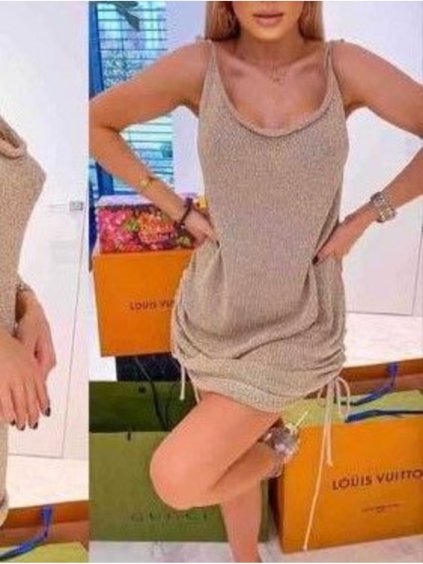 Šaty letní pletené na ramínka dámské (S/M ONE SIZE) ITALSKÁ MÓDA IMM22905/DR