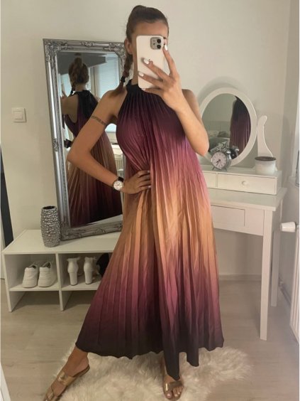 Šaty dlouhé letní ombré skládané bez rukávu dámské (S/M/L/XL ONE SIZE) ITALSKÁ MÓDA IMPLM222294/DR (Velikost M/L, Barva modrá)
