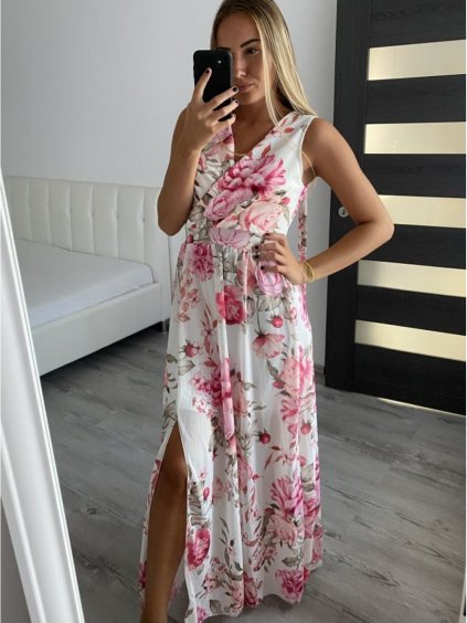 Šaty dlouhé letní bez rukávu dámské (S/M ONE SIZE) ITALSKÁ MÓDA IMPBB22D1952/DR