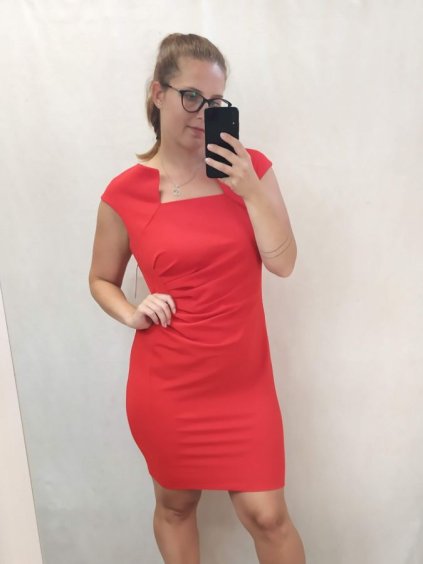Šaty elegantní společenské dámské (XL-4XL) ITALSKá MóDA IM922DRESSRED/DR (Velikost XL, Barva červená)