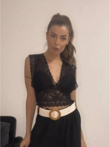 Tílko crop top krajkové bez rukávu dámské (S/M ONE SIZE) ITALSKÁ MÓDA IMPBB22O9638/DR (Velikost S/M/L, Barva Černá)