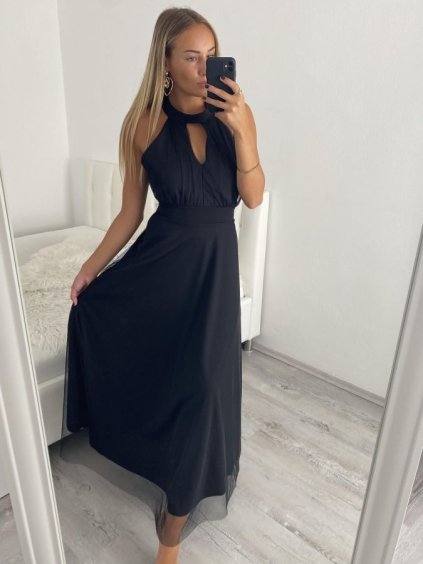Šaty dlouhé elegantní společenské bez rukávu dámské (S/M ONE SIZE) ITALSKÁ MÓDA IMM22FS52701/DR