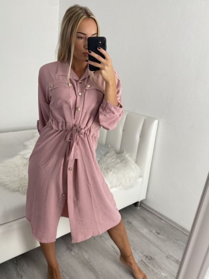 Šaty košilové dlouhý rukáv dámské (M/L/XL ONE SIZE) ITALSKÁ MÓDA IMWB22217/DR (Velikost S/M/L, Barva bílá)