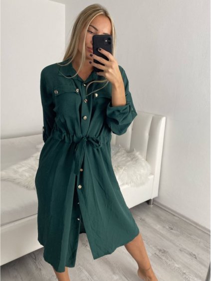 Šaty košilové dlouhý rukáv dámské (M/L/XL ONE SIZE) ITALSKÁ MÓDA IMWB22217/DR (Velikost S/M/L, Barva bílá)